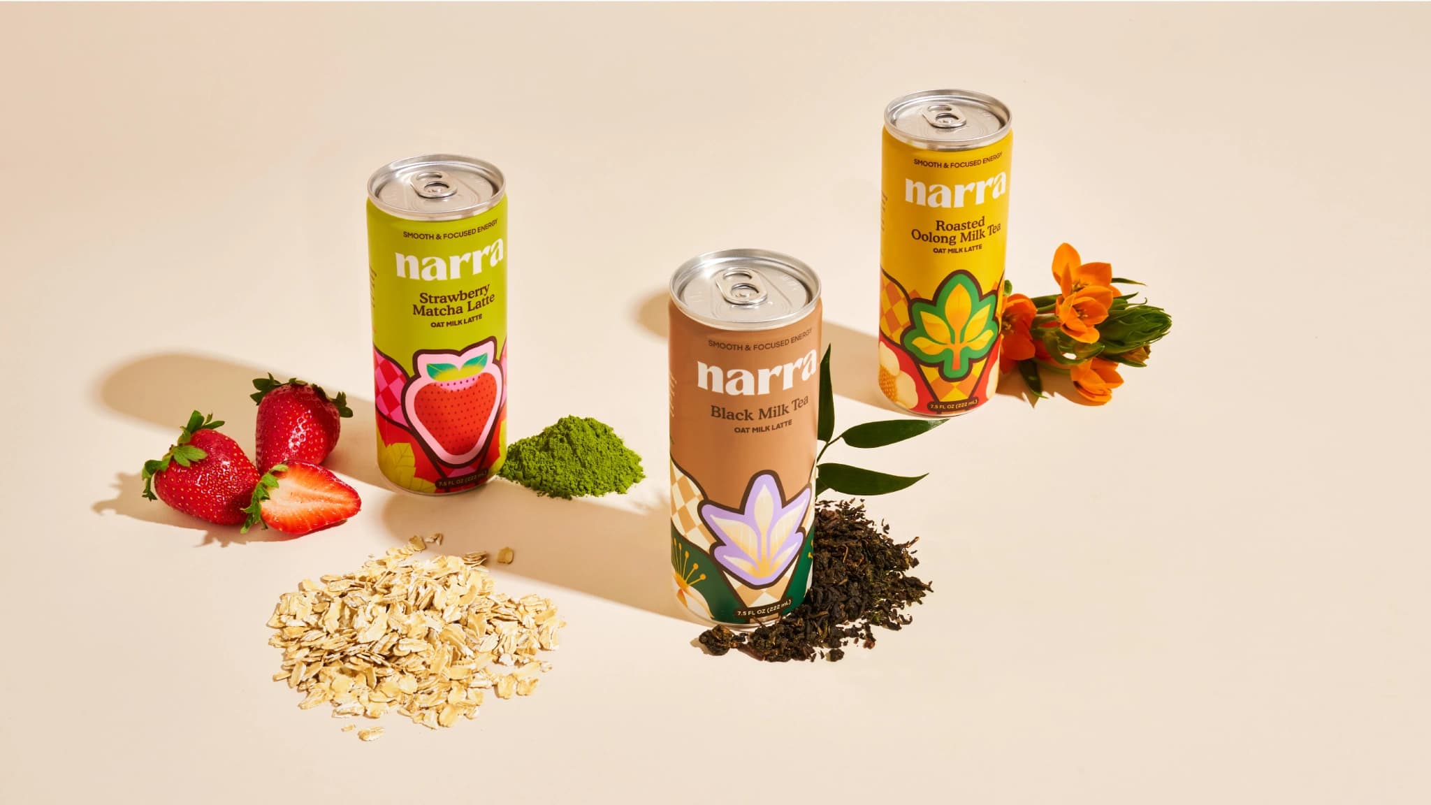Narra cans with strawberries, oats and tea leaves